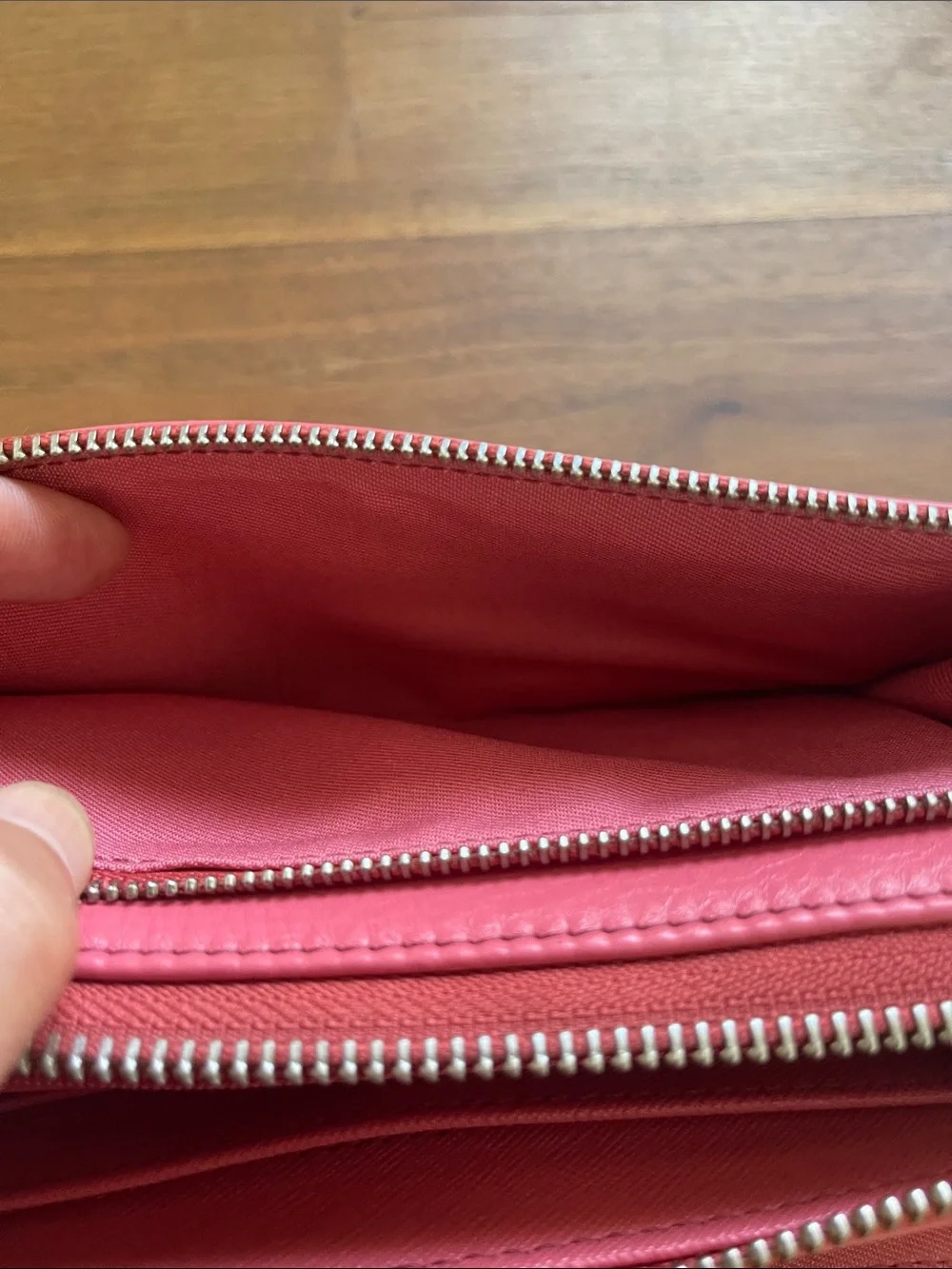 Fossil Coral Pink Leather Wristlet Wallet with Zip Pocket